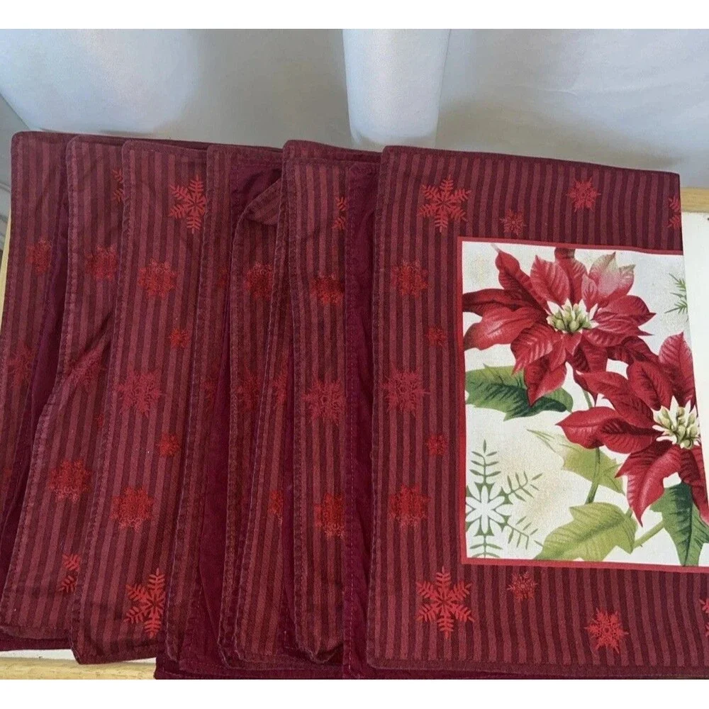 Vintage Agg Inc Set 8 Christmas Placemats Ponisetta Flower Snowflakes Holiday